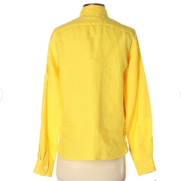 NWOT Lauren Yellow Linen Button Down Pocket Shirt - Picture 2 of 3